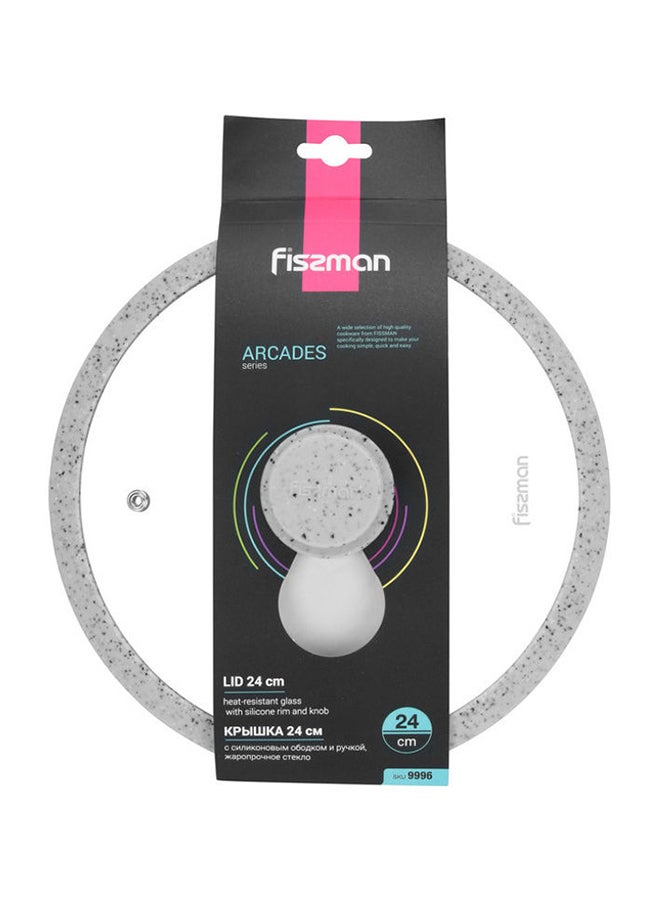 Fissman Glass Lid Arcades With Marble Silicone Rim White with Marble Silicone Rim 24cm  - Image 2