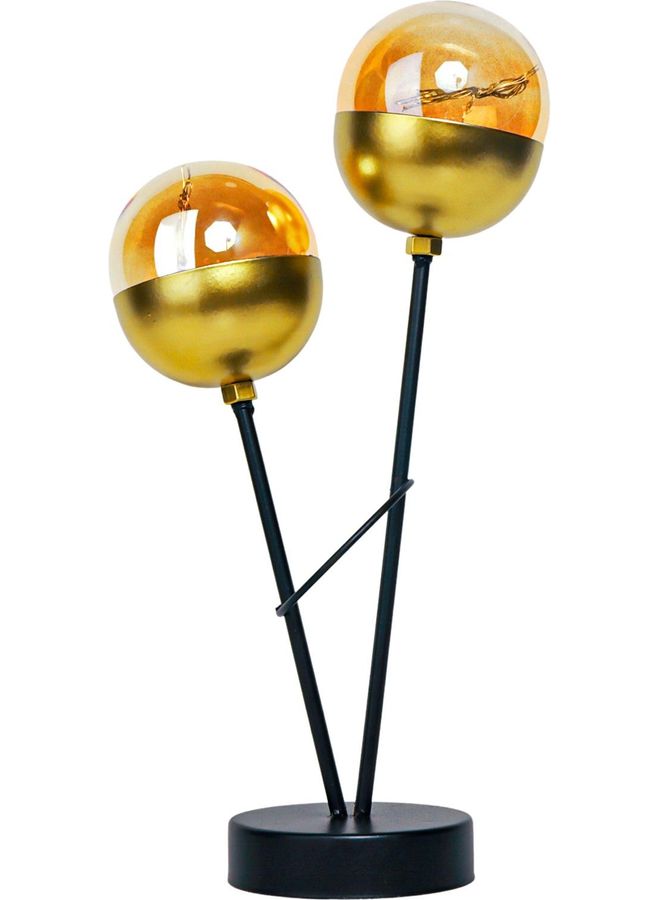 Family Ship - Iron Candlestick Holder With Two Lamps Black/Gold/Orange 10x38cm - Image 1