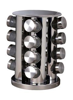 Generic 16-Piece Spice Jar Set With Stand Silver 6.5x6.5x11.5centimeter  - Image 1