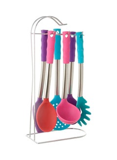 Silicone Cooking Utensils With Stainless Steel Handle And Holder Set, 6 Pieces Multicolour 20x11x38cm - v1642588756/N52452425A_1