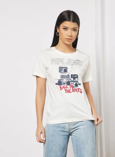 Pepe Jeans LONDON Berti Retro Print T-Shirt Off-White