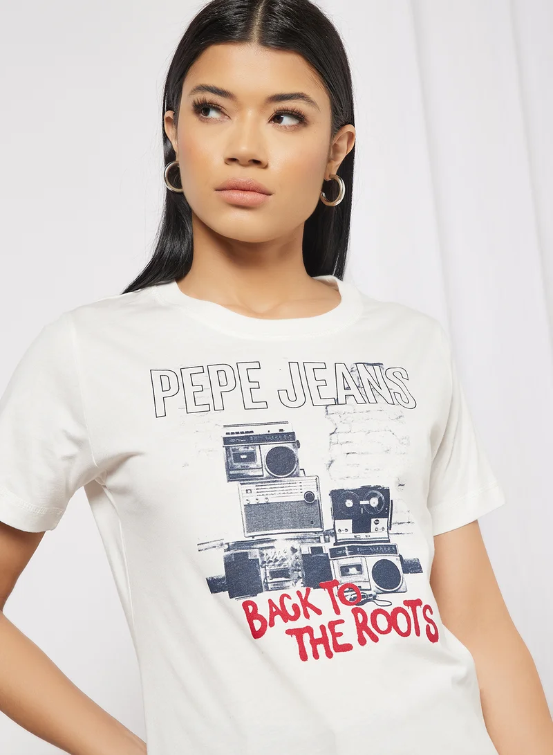 Pepe Jeans LONDON Berti Retro Print T-Shirt Off-White