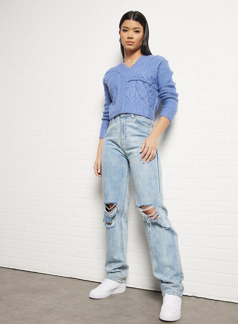 Pepe Jeans LONDON - Bego V-Neck Sweater Light Blue - Image 1