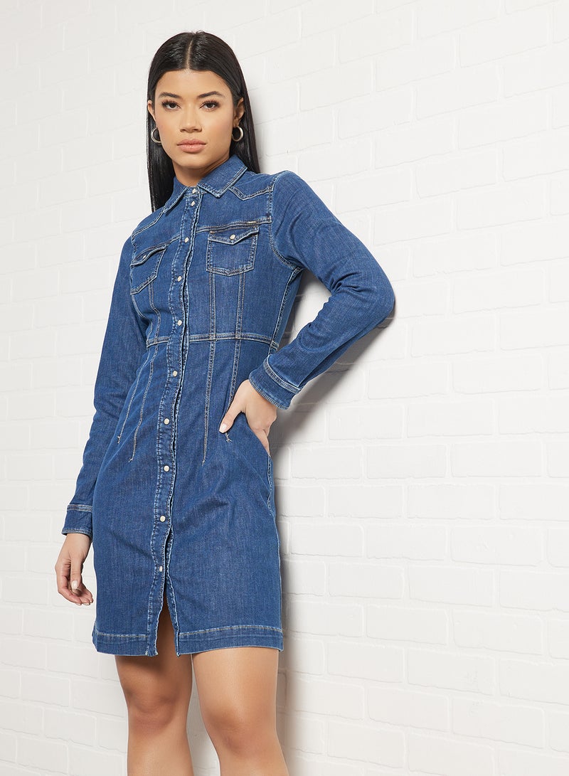 Pepe Jeans LONDON - Lacey Denim Mini Dress Blue - Image 1