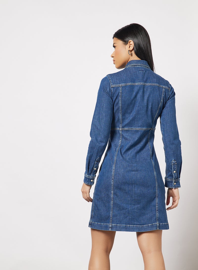 Pepe Jeans LONDON - Lacey Denim Mini Dress Blue - Image 1
