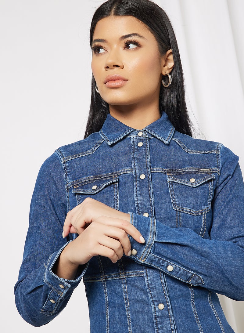 Pepe Jeans LONDON - Lacey Denim Mini Dress Blue - Image 1