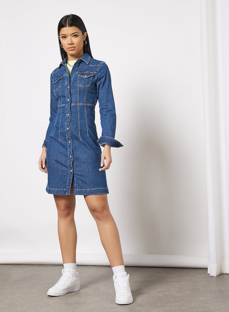 Pepe Jeans LONDON - Lacey Denim Mini Dress Blue - Image 1