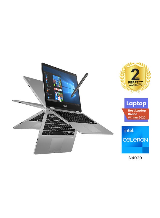 ASUS - VivoBook Flip 14 TP401M-EC32ET Laptop With 14-Inch FHD Display, Celeron N4020 Processor/4GB RAM/128 eMMC/Intel UHD Graphics 600 English/Arabic Light Grey - Image 1