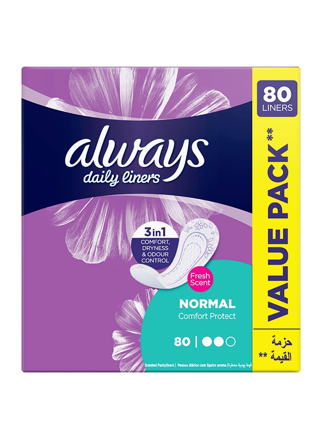 Always Daily Liners Comfort Protect Pantyliners With Fresh Scent, Normal, 80 Count - Image 1