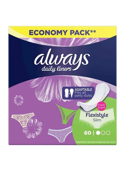 Daily Liners Flexistyle Slim Pantyliners With Fresh Scent, Normal, 60 Count