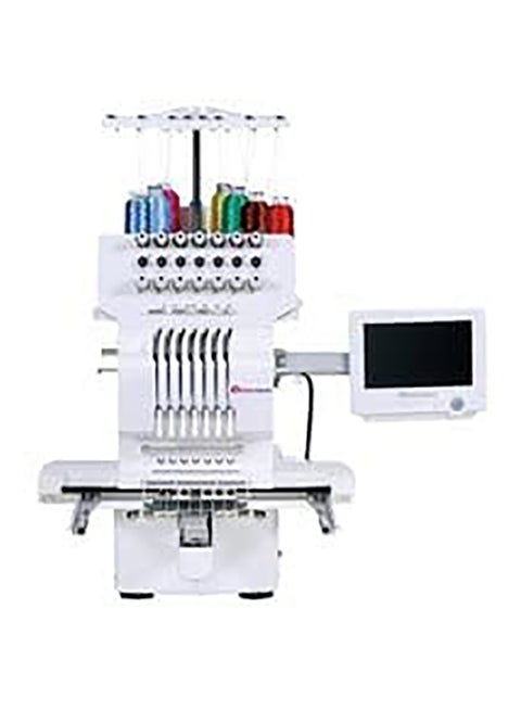 7-Needle Single Head Computerized Embroidery Machine With 7” Touch Screen White
