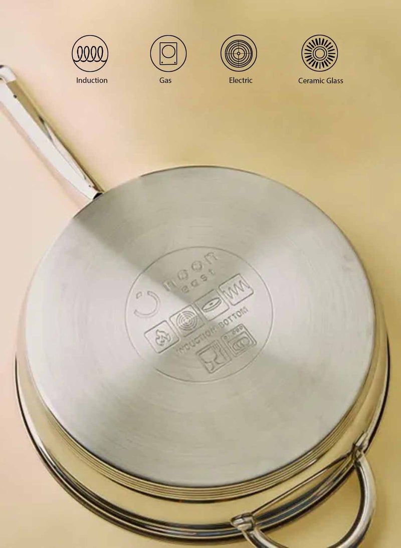Noon East - 18 Piece Cookware Set - Stainless Steel Pots, Pans, Kitchen Utensils Set - High Quality - For Cooking - Frying Pan, Casserole With Lid, Saucepan With Lid, Kitchen Tools, Steamer -26/24/20 cm Stainless Steel - Image 1