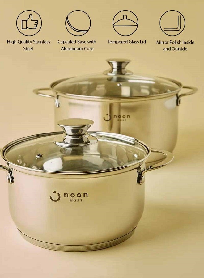 Noon East - 18 Piece Cookware Set - Stainless Steel Pots, Pans, Kitchen Utensils Set - High Quality - For Cooking - Frying Pan, Casserole With Lid, Saucepan With Lid, Kitchen Tools, Steamer -26/24/20 cm Stainless Steel - Image 1