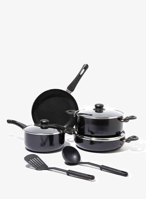 9-Piece 9 Piece Cookware Set - Aluminum Pots And Pans - Non-Stick Surface - Tempered Glass Lids - PFOA Free - Frying Pan, Casserole With Lid, Saucepan With Lid, Kitchen Tools - Black