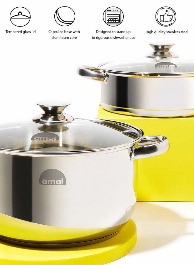 Amal 18-Piece 18 Piece Cookware Set - Durable Stainless Steel induction base Pots, Pans, Kitchen Utensils Set - For Cooking - Frying Pan, Casserole With tempered glass Lid, Saucepan With Lid, Kitchen Tools, Kitchen Accessories Silver  - Image 2