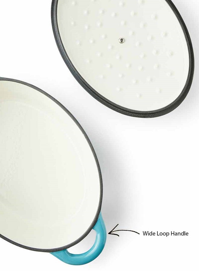 Noon East - Premium Cast Iron Enamel Coated Cookware 29 cm Oval Pot With Lid Teal Dutch Oven 3L - Image 1