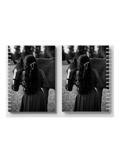 LOWHA Spiral 60 Sheets Notebook Horse And Girl for School Or Business Notes Grey/Black  - Image 4