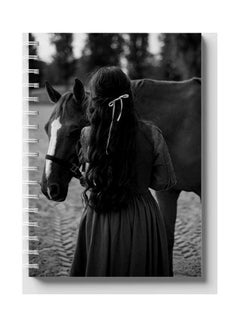 LOWHA Spiral 60 Sheets Notebook Horse And Girl for School Or Business Notes Grey/Black  - Image 1