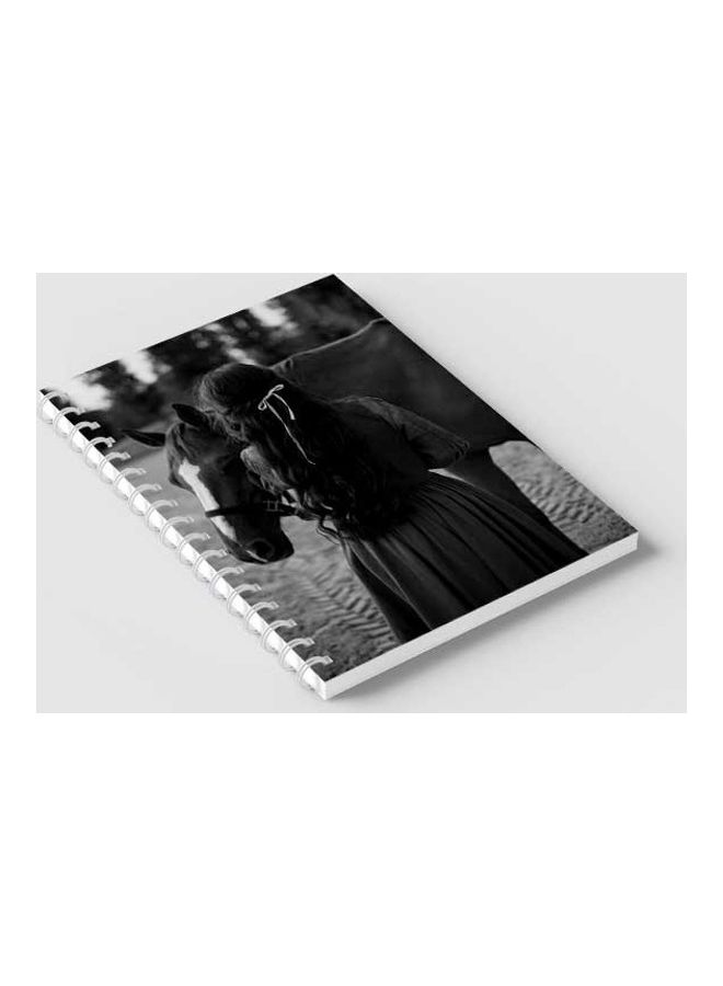 LOWHA - Spiral 60 Sheets Notebook Horse And Girl for School Or Business Notes Grey/Black - Image 1