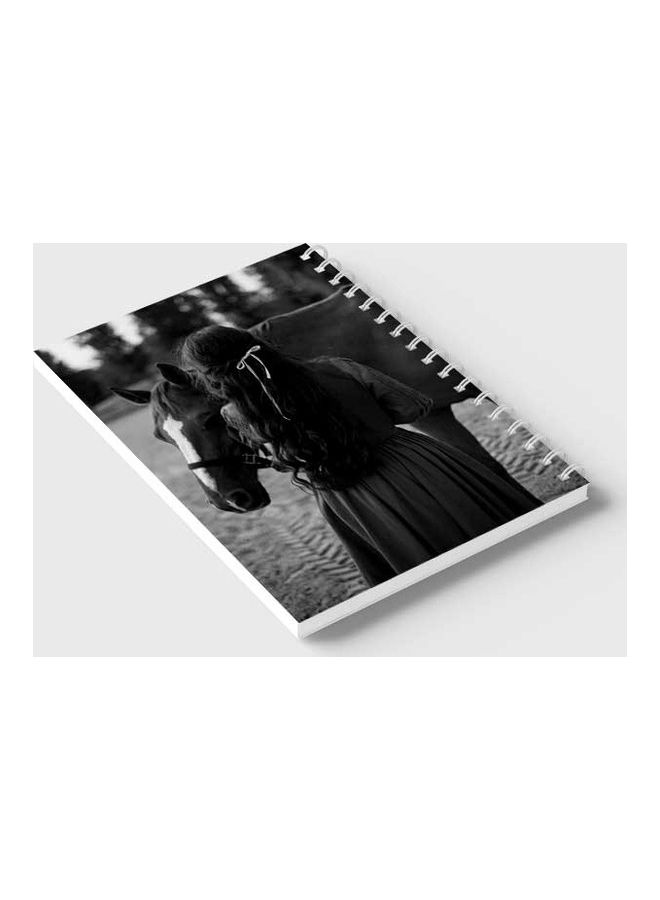 LOWHA - Spiral 60 Sheets Notebook Horse And Girl for School Or Business Notes Grey/Black - Image 1