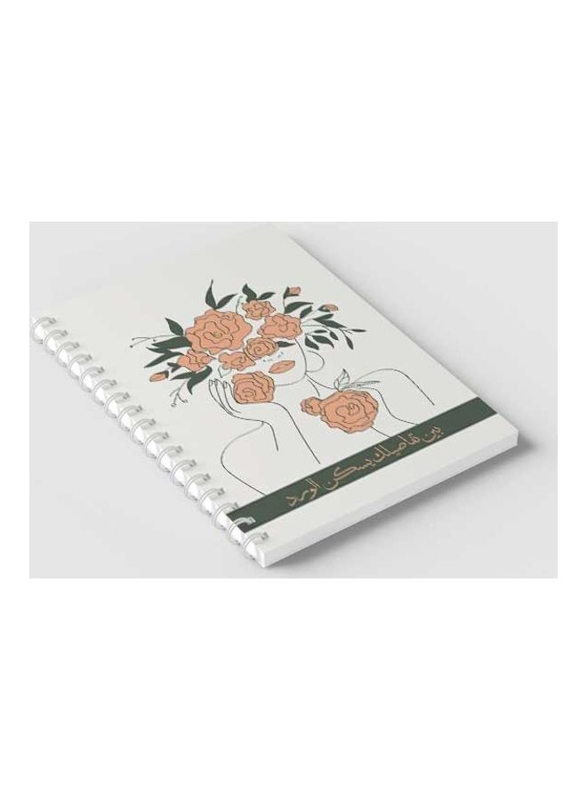 لوحة دفتر ملاحظات بسلك حلزوني مكون من 60 ورقة بتصميم امرأة وزهور مناسب لتدوين ملاحظات المدرسة أو العمل أبيض/وردي/أخضر - Image 2