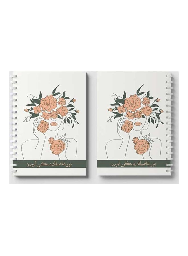 لوحة دفتر ملاحظات بسلك حلزوني مكون من 60 ورقة بتصميم امرأة وزهور مناسب لتدوين ملاحظات المدرسة أو العمل أبيض/وردي/أخضر - Image 4