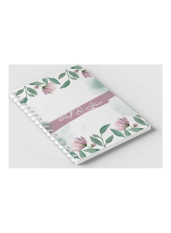 LOWHA - Spiral 60 Sheets Notebook Beautiful Days Will Come for School Or Business Notes White/Green/Pink - Image 1
