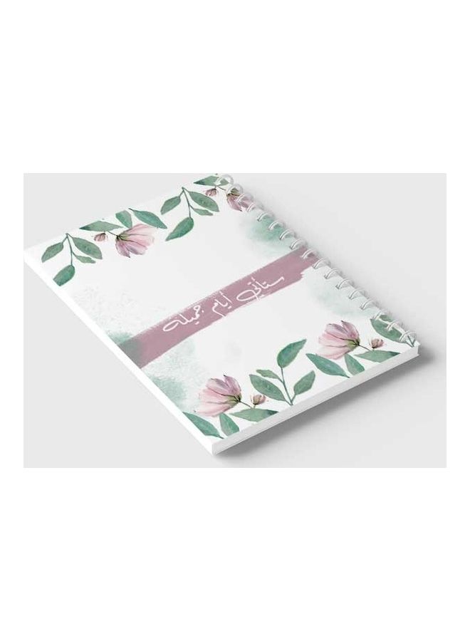 LOWHA - Spiral 60 Sheets Notebook Beautiful Days Will Come for School Or Business Notes White/Green/Pink - Image 1