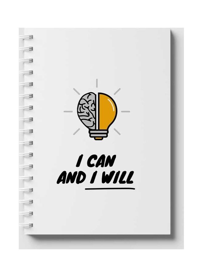 لوحة دفتر ملاحظات بسلك حلزوني يحتوي على 60 ورقة بطبعة عبارة "I Can And I Will" مناسب لتدوين ملاحظات المدرسة أو العمل متعدد الألوان - Image 1