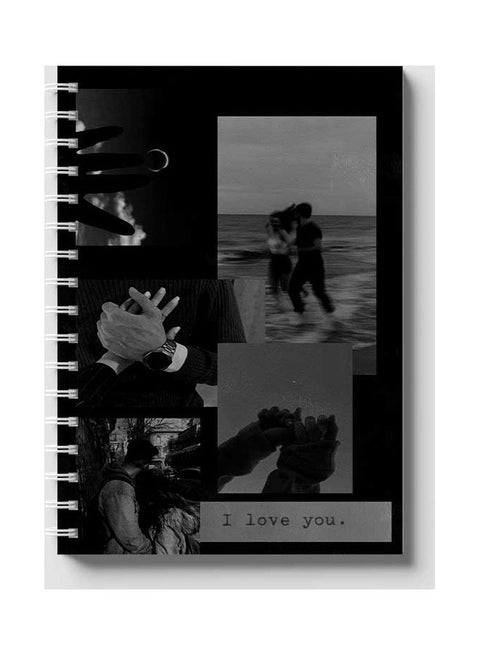 Spiral 60 Sheets Notebook I Love You for School Or Business Notes Black/Grey