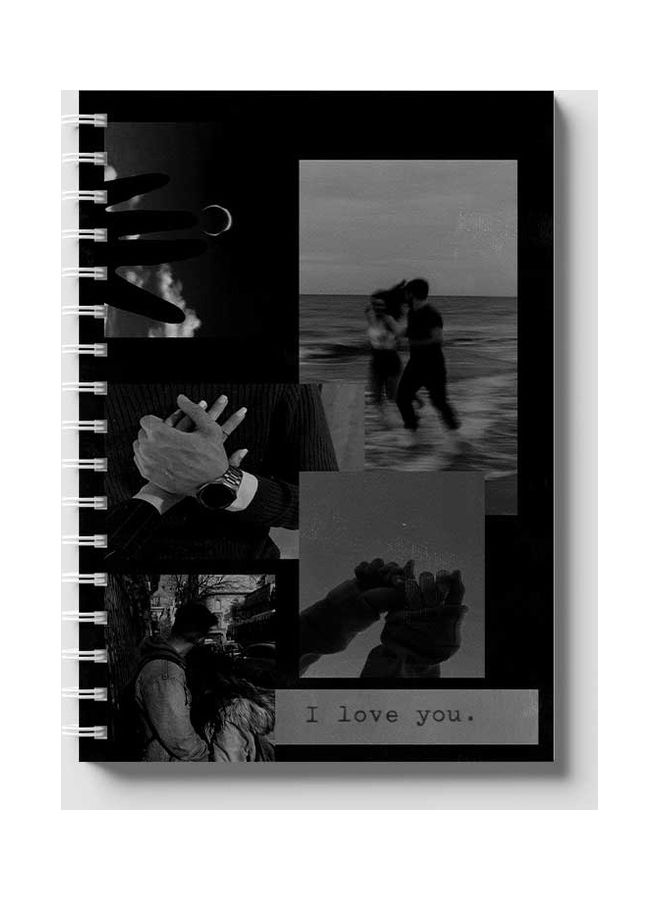 LOWHA Spiral 60 Sheets Notebook I Love You for School Or Business Notes Black/Grey  - Image 1