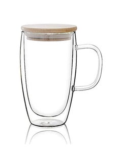 1Chase Double Walled Coffee Cups With Handle And Lid Clear/Beige 450ml  - Image 1