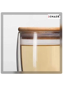 1Chase Double Walled Coffee Cups With Handle And Lid Clear/Beige 450ml  - Image 2