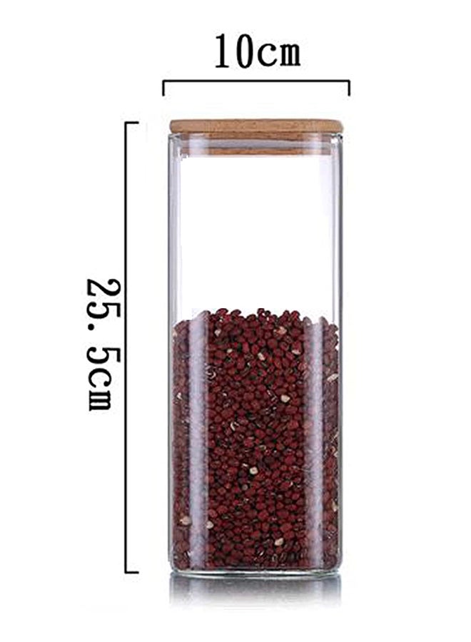 1Chase - 2-Piece Storage Jar With Air Tight Bamboo Lid Set Clear/Beige 25.5x10cm - Image 1