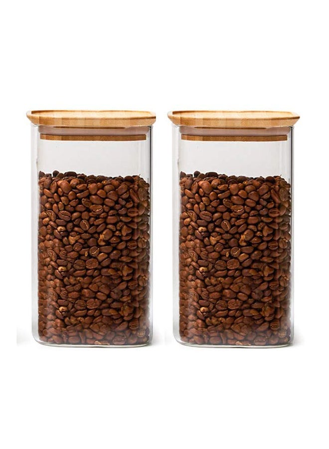 1Chase 2-Piece Storage Jar With Air Tight Bamboo Lid Set Clear/Beige 750ml - Image 1