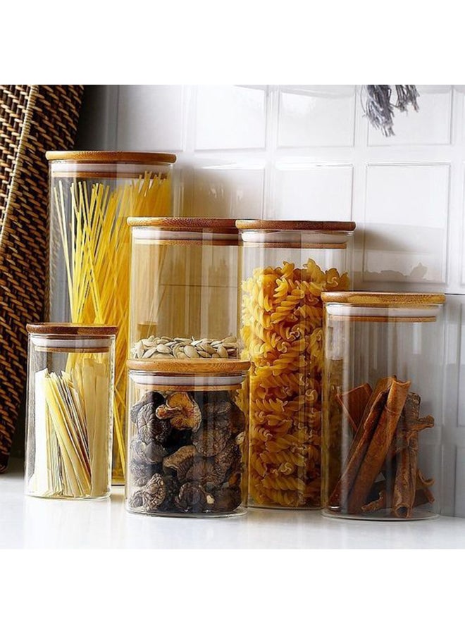 1Chase 2-Piece Storage Jar With Air Tight Bamboo Lid Set Clear/Beige 750ml - Image 5