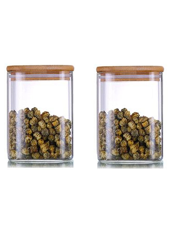 1Chase 2-Piece Storage Jar With Air Tight Bamboo Lid Set Clear/Beige 550ml - Image 1