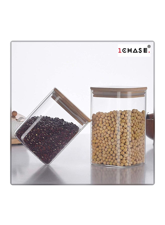 1Chase 2-Piece Storage Jar With Air Tight Bamboo Lid Set Clear/Beige 550ml - Image 2