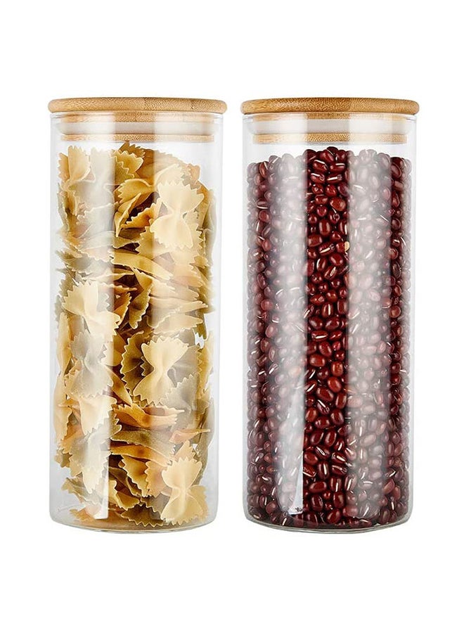 2-Piece Food Storage Jar With Bamboo Lid Set Clear/Beige 1200ml - v1642655816/N52391492A_1