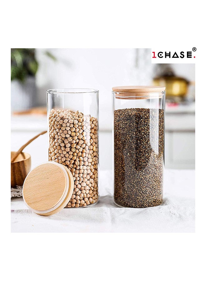 1Chase 2-Piece Food Storage Jar With Bamboo Lid Set Clear/Beige 1200ml - Image 2