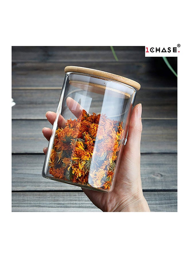1Chase - 3-Piece Food  Storage Jar With Bamboo Lid Set Clear/Beige 500ml - Image 1