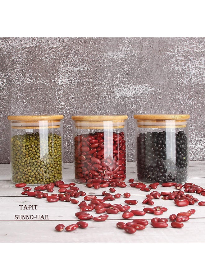 1Chase - 3-Piece Food  Storage Jar With Bamboo Lid Set Clear/Beige 500ml - Image 1