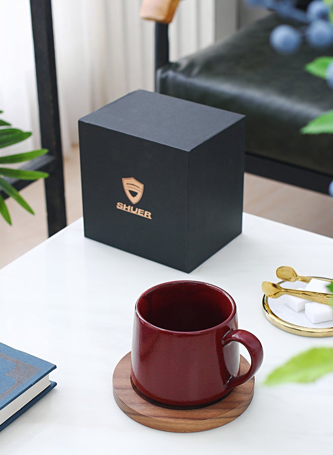 Shuer Ceramic Coffee Mug With Wooden Pad Red - Image 3