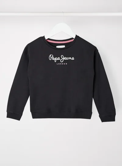 Pepe Jeans LONDON Girls Glitter Logo Long Sleeve Sweatshirt Black