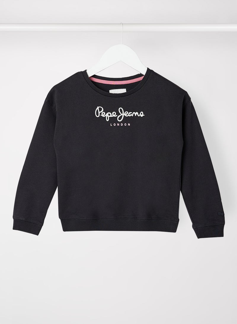 Pepe Jeans LONDON - Girls Glitter Logo Long Sleeve Sweatshirt Black - Image 1