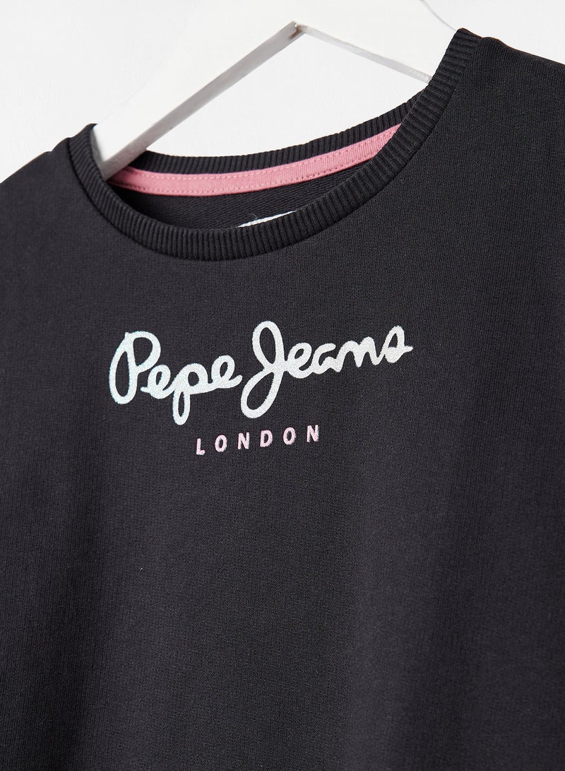 Pepe Jeans LONDON - Girls Glitter Logo Long Sleeve Sweatshirt Black - Image 1