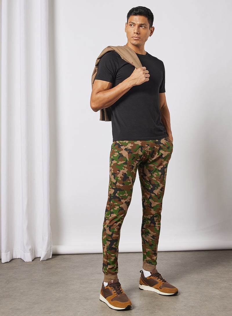Noon East - Men's Basic Casual Printed Joggers with Bottom Hem Rib and Side Pockets Heather Brown - Image 1