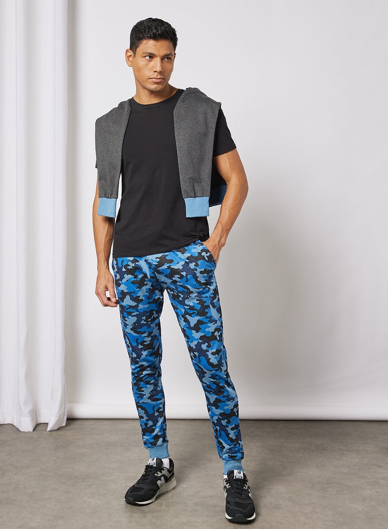 Noon East - Men's Basic Casual Printed Joggers with Bottom Rib Deep Aegean - Image 1