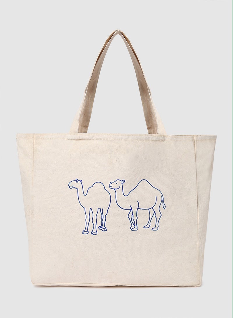 Amal - Camel Print Canvas Shopping And Grocery Bag Color Shade May Vary Blue - Image 1