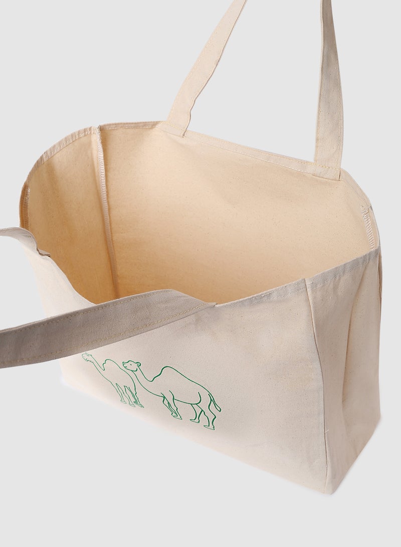 Amal - Camel Print Canvas Shopping And Grocery Bag Color Shade May Vary Green/Beige - Image 1